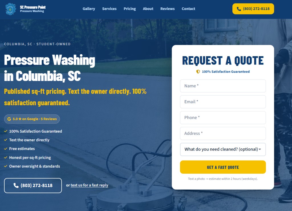 SC Pressure Point website — Pressure Washing in Columbia, SC